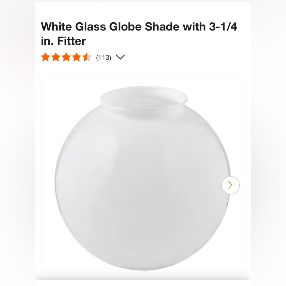 White Glass Globe Shade with 3-1/4 in. Fitter NWT